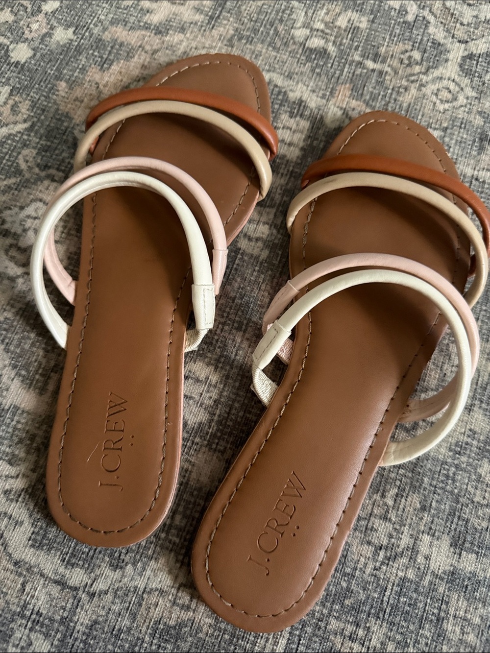 J. Crew Brown, Cream & Blush Strappy Slide Sandals